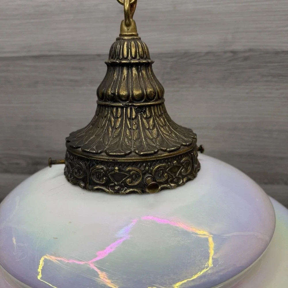 HTF Falkenstein Opalescent Glass Swag Lamp Hollywood Regency MCM Brass